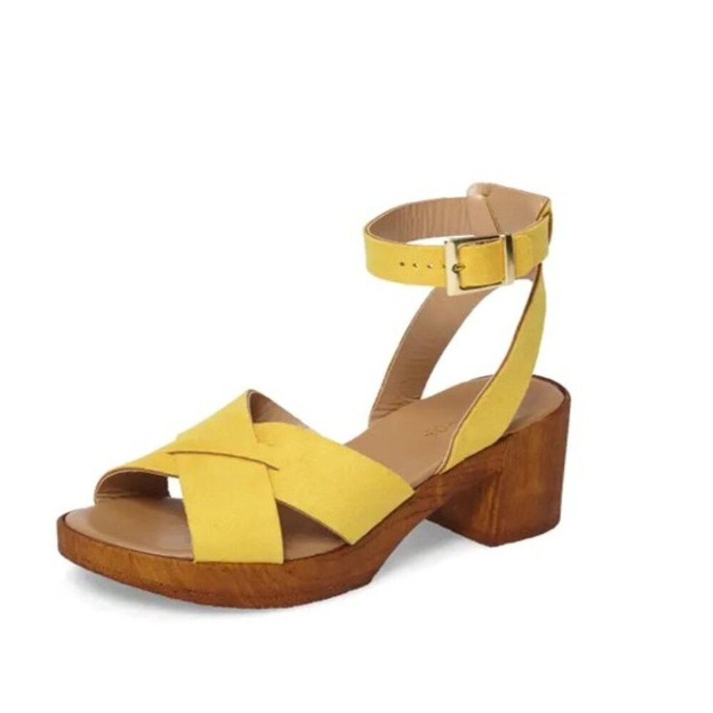 Topshop Dolly Yellow 2.5" Block Heel Platform Ankle Strap Sandals 8.5M
